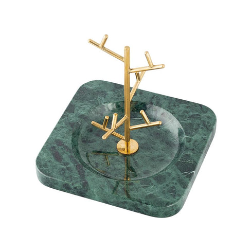 Elegant Green Marble and Brass Jewellery Stand